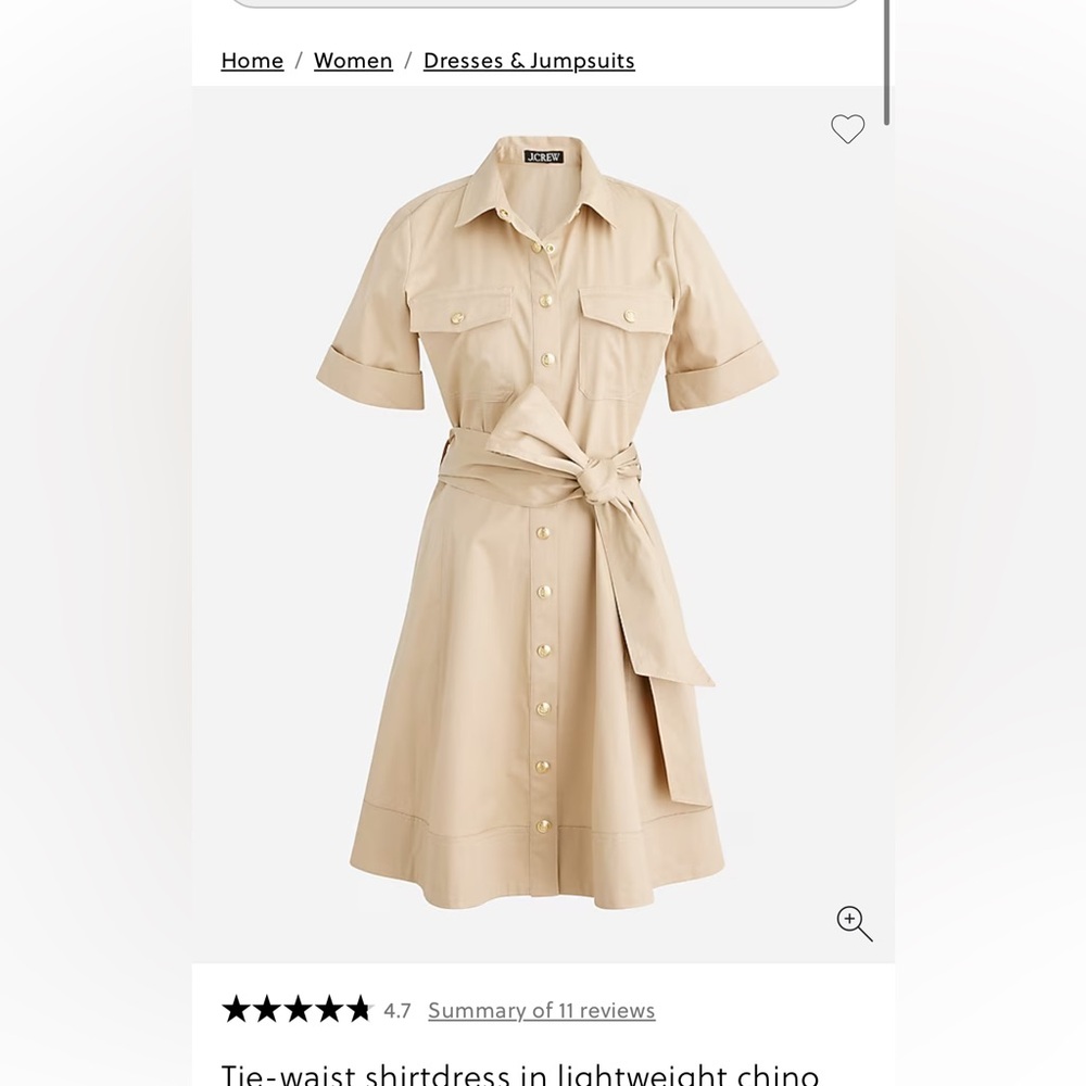 NWT J.Crew Tan Button-Up Shirt Dress with Belt